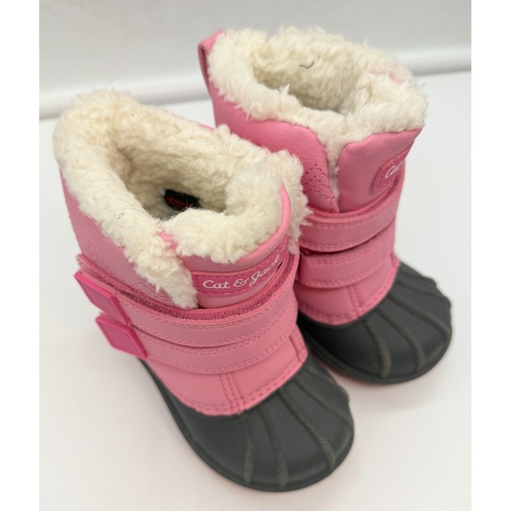 Cat & Jack Pink Grey Faux Fur Trim Winter Cute Snow Boots Toddler Girl's Size 5 - Picture 4 of 13